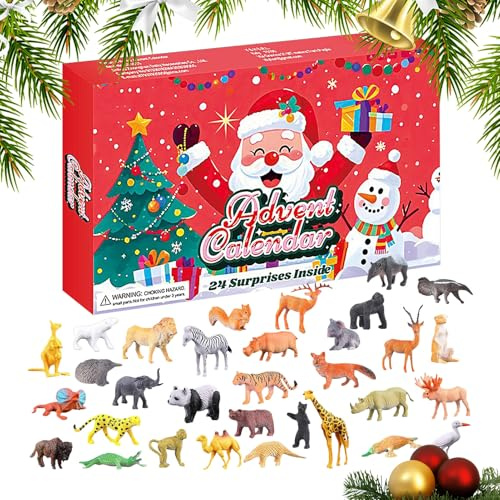 Renchey Calendrier De L Avent De Noël - 24 Jours Noël Animaux,32 Figurines Animalières Réalistes pour Décor Saisonnier d'Intérieur et Étagère