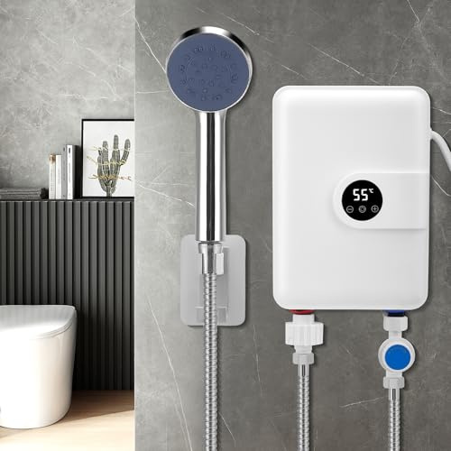 Calentador de agua instantáneo mini, 5500 W, 220 V, eléctrico para instalar bajo el fregadero, con pantalla LCD de temperatura. Calentador de agua instantáneo con control electrónico para ducha, baño