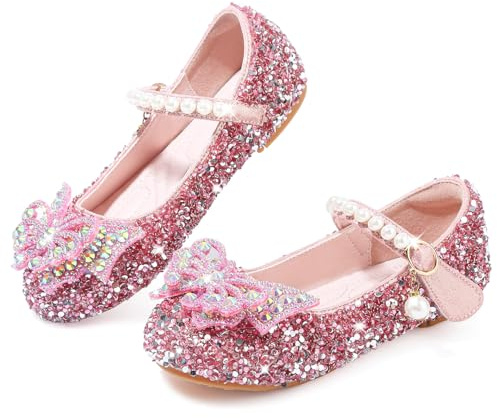 VTASQ Girls Glitter Mary Jane Princess Shoes Flat Sandal Sequin Party Wedding Shoes Toddlers Kids Ballet Dress Shoes Birthday Prom Cosplay Dance Shoes Pink UK8