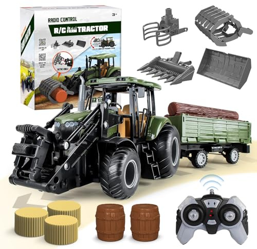 KOALA DIARY Remote Control Tractor,Kids 2.4Ghz RC Tractor Set,Toddler Farm Toys with 2 RC Methods/4 Pack Front Loader/Multi-Grain,Farm Toys Set for Boys Girl(Ages 3+)