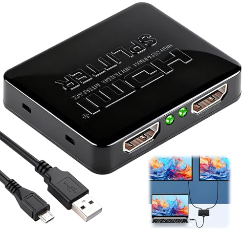 Répartiteur HDMI 1 en 2 Sorties Support 4k 60hz 3D 1080p Switch HDMI 1 vers 2 Voies pour Double écran avec Câble d'alimentation Micro USB 1 Entrée 2 Sorties pour Double Moniteur Xbox HDTV Projecteur