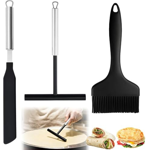 3 Piezas Distribuidor de Crepes y Espátulas Acero Inoxidable, Esparcidor de Masa, Esparcidor de Crepe Inoxidable, Hacer Crepes Tortitas, para Cocina Doméstica Utensilios de Repostería