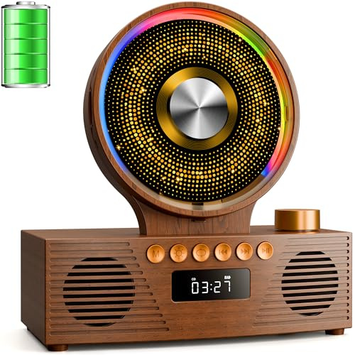 Retro Portable CD Player for Home Decor, CD Player with Speakers, Bluetooth/Battery/Remote, Desktop Vintage CD Players for Kids to Seniors, Combo with Radio/USB Driver/Stereo Sound/AUX/Timer