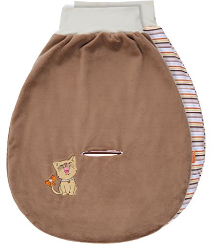 Be Mammy Baby Pucksack Strampelsack Schlafsack Autositz aus Baumwolle mit breitem Bund BE20-137 (Braun2133_10 - Katze)