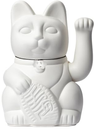 Gato de la Suerte Maneki Neko Lucky Cat con Pata Derecha en Movimiento Figura Decorativa Japonesa Original Pintada a Mano para Casa Negocio Oficina Entrada Regalo Amuleto BLANCO M (10x6x15cm)