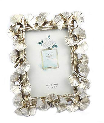 DDG EDMMS Ginkgo biloba Fotorahmen Continental Zink-Legierung Retro-Foto-Rahmen Klassische rechteckiger Metallfotorahmen nach Hause Bürodekoration Hochzeitsdekoration 4x 6 (Silber)