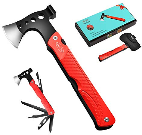 RoverTac Camping Hatchet Multitool Axe Survival Gear, 14-in-1 Multi Tool Axe Hammer Knife Saw Bottle Opener Fire Starter Whistle, Gifts for Men Dad Him, Perfect for Camping Survival Hiking Fishing