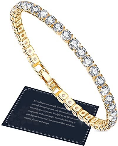 J.Fée Tennisarmband Gold, Tennis Armband Damen Gold Armbänder Damen Kristall Armband Gold Damen Glitzer Armband Gold Schmuck Damen, Muttertagsgeschenke für Mama Geschenk Muttertag,18.5