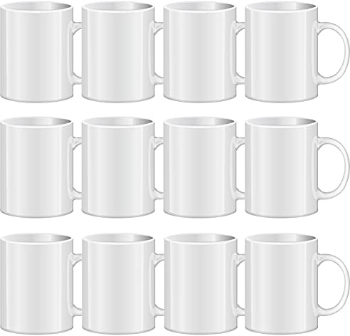 TANGLONG Sublimation Mugs Blank, Tazas Para Sublimacion, White Ceramic Sublimation Cups, Bulk Mugs for Coffee, Tea, Latte, Soup, Milk, Hot Cocoa 11 oz Set of 12