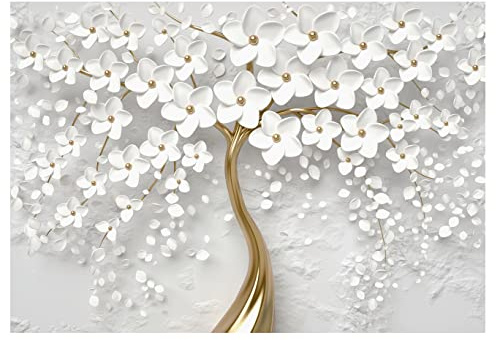 Papel Pintado Efecto 3D Flores Árbol Salón Dormitorio - Incluye Pegamento - Fotomurales Pared Tejido No Tejido Decorativos Murales Fotográfico Moderno Decoración de Paredes (254x184 cm)