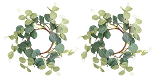 Cabilock 2 Stücke Mini Osterkranz Kerzenringe Eukalyptus Kranz Dekokranz Frühlingskranz Kerzenkranz Wandkranz Türkranz Girlande Kerzenhalter Osterdeko für Ostern Frühling Wohnzimmer Dekoration