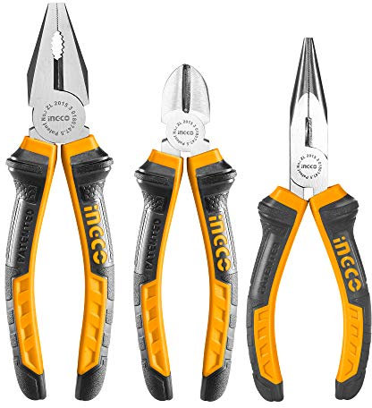 INGCO HKPS08318 - Set di 3 pinze miste da 20,3 cm, diagonale da 15,2 cm e pinza a becco lungo da 15,2 cm