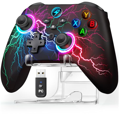 Svetaecho Wireless PC Controller with Hall Effect Triggers - Multi-Platform Gaming Controller for Switch 2/Steam/iOS/Android, RGB Lighting, Ergonomic Grip& Display Stand