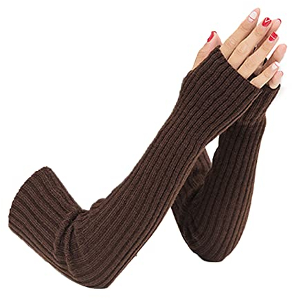 SUNTRADE Fingerlose Strickhandschuhe für Damen und Mädchen, weich, dehnbar, lange Handschuhe, coffee, 38