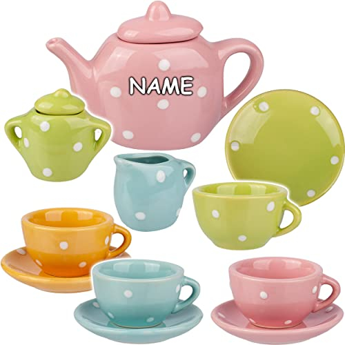 alles-meine.de GmbH 13 TLG. Set Puppengeschirr/Teeservice & Kaffeeservice - Bunte Punkte - inkl. Name - Geschirr Porzellan/Keramik - Porzellangeschirr - Kinderküche - Pickn..