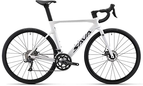 SAVADECK Carbon Disc Road Bike, Integrated Design Racing Bicycle Carbon Frame Carbon Fork with Shimano SORA R3000 Derailleur System 18 Speed Disc Brake Road Bike for Men or Women(White,54cm)