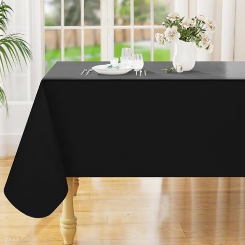 Smiry Rectangle Table Cloth 60x84 Inch, Waterproof Wipeable Vinyl Tablecloths Protector, Oil Spill Proof Plastic Table Cover for Dining, Picnic, Camping, Outdoor, Black