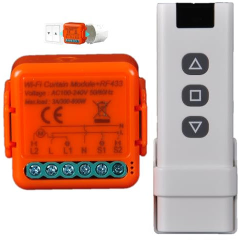 WiFi Roller Shutter Switch, with RF Remote Controls and Receiver Module, Electric Roller Shutter Control for Curtains and Blinds, 433MHz Module Timer Control, Smart Life Devices (1)