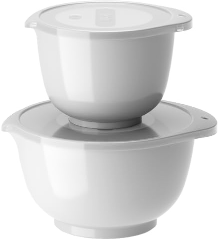 Rosti Margrethe Schüssel Set, Rührschüssel Set, 4-Teilig mit 2 Rührschüsseln und 2 Deckel, Teigschüssel aus Recycelbarem Kunststoff, 1,5 Liter und 3 Liter, Weiß
