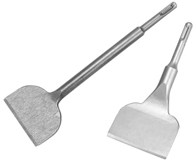 QWORK Wide Cranked Angled Bent Tile Removal Chisel, SDS-Plus Tile Chisel - Heat-Treated Steel Alloy, 3 x 10 and 3 X 6.5 Thinset Scraper Wall and Floor Scraper, Effortless Tile & Adhesive Removal
