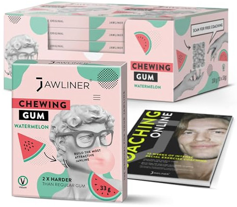 Jawliner® Chicle Mandíbula Dura - Sandía Sin Azúcar - Ejercitador Mandibular 2x Más Duro - 330g (120 Tiras)