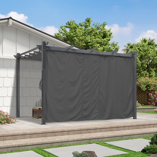 PURPLE LEAF Rideaux d'Extérieur 3,48 x 2,1 m pour Pergola latérale de 4 m Rideaux Thermique Anti Froid avec Tringle à Rideaux et Œillets,1 Côté, Gris