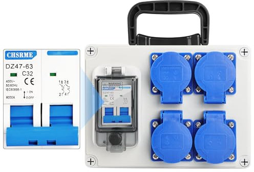 Vothen coffret électrique étanche 230V 16A IP67, tableau de distribution mural ABS, 4 prises industrielles, coffret de chantier extérieur industriel boîtier extérieur pour chantier