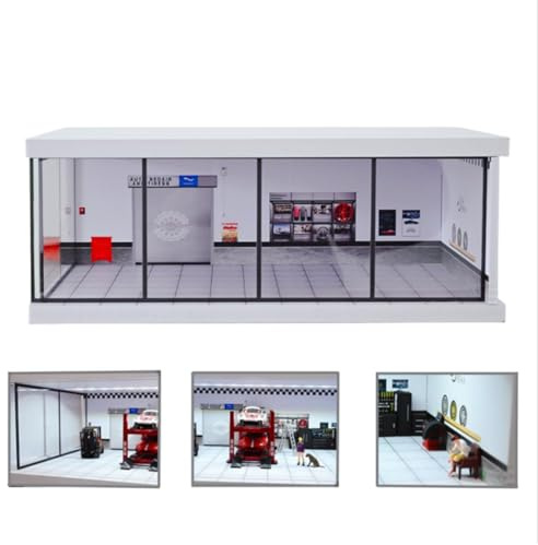 NUEIOVRW Modèle de garage diorama 1:43 avec Lichit, modèle de vitrine pour collectionneurs, scène de parking réaliste avec porte anti-poussière en acrylique, modèle d'exposition de voiture, cadeau