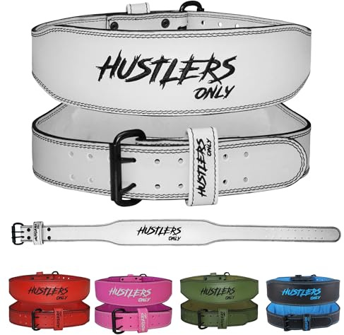 HUSTLERS ONLY tyngdlyftningsbälte för män och kvinnor – 7 mm tjockt syntetiskt läder gymbälte 10 cm vadderat ryggstöd – viktbälte för lyftning, bodybuilding, dödlyft, squat-träning (vit – S)