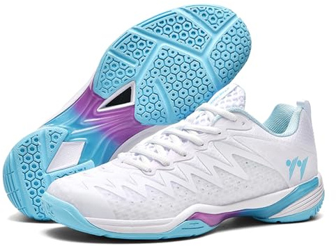 sekiueo Badminton Shoes Men Women Lightweight Indoor Outdoor Sneakers Breathable Comfortable for Court Tennis,White,6.5 UK