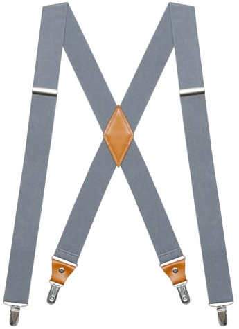 Mens Braces with 4 Strong Clips 35mm Wide Heavy Duty Suspenders Men X Back Elastic Adjustable Grey Blue Braces for Men Trousers, One Size for Mens and Women