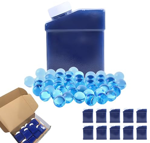 FunBlasters – 200.000 perlas de agua azules transparentes – bolas para pistola de gel Blasters decoración de flores o balas antiestrés, no tóxicas y biodegradables – Lote de 10 botellas