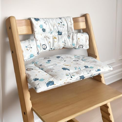 Sitzverkleinerer für Hochstuhl, Baby Sitzkissen Stuhl 2-Teilig, Baumwolle Kinder Sitzauflage, Gepolstertes Sitzkissen, Hochstuhl Sitzkissen für Treppenhochstuhl und Babystuhl Safari