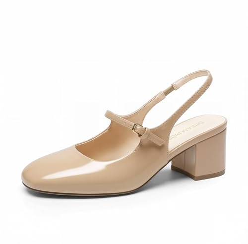 DREAM PAIRS Women's Mary Jane Low Chunky Heels Slingback Closed Square Toe Dress Shoes Wedding Party Work Office Pumps Shoes,Size 8.5,Nude,SDPU26005W