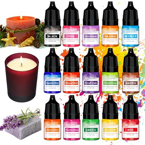 Colorante Para Velas, 15 Colores Tinte Para Velas, 5 ml Colores Para Velas de Alta Concentración Para Bricolaje en Cera de Soja, Parafina y Gel