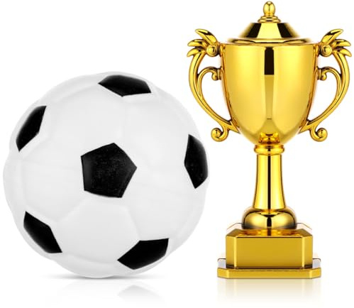 Toddmomy Mini Soccer Trophy with Mini Football Doll House Accessories for Miniature Soccer Display Cake Topper Toy Sports Decor 3.15X1.97X1.18In