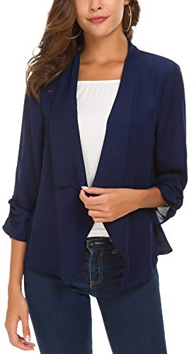 Urban Coco Blazer léger et Fin en Mousseline de Soie à Manches froncées pour Femme, Bleu Marine, X-Large