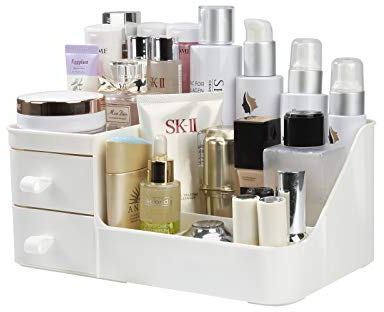 MoonSing Organizzatore di Trucco, Contenitori Trucchi Vassoio Porta Gioielli con 2 Cassetti, Scatola Cosmetica Porta Organizer per Pennelli, Eyeliner, Rossetto in bagno e Toeletta