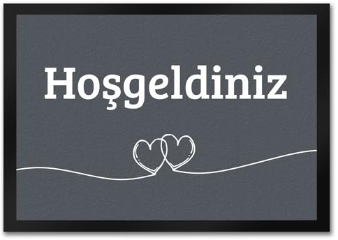 trendaffe - Fußmatte Hosgeldiniz türkisch in dunkelgrau mit Herzen Willkommen Paspas