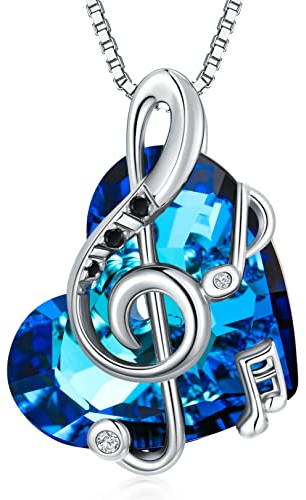 Flpruy Musik Kette 925 Sterling Silber, Musiker Geschenke Herz Notenschlüssel Anhänger Musiknote Halskette, Geschenk für Musiklehrer Musiker Musikliebhaber Frauen Mädchen
