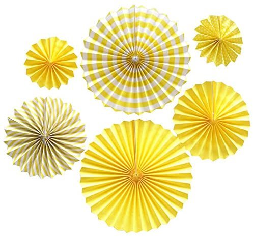 Ruidee 6 Pezzi Ventagli di Carta Set Paper Fans Ventole Piegate Decorative Ventaglio Rotondo per Feste Compleanno Matrimonio Decorazion (TZS/Yellow)