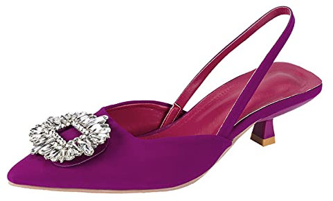 OALEEN Escarpin Femme Chaussure à Petit Talon Ouverte Bride arrière Bout Pointu Strass PU Cuir Eté Soirée Rose Fushia 36