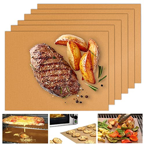UBeesize 6-Pack Copper Grill Mats, Non-Stick Reusable BBQ Grilling Mat