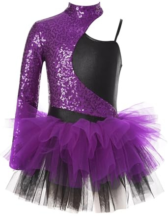 Oyolan Barn flicka tutu dans balett paljett gymnastik klänning klassisk dans ärmlös glänsande kostym show 3-14 år, Typ J lila, 7-8 �r