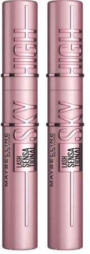 Maybelline New York, Máscara de Pestañas Lash Sensational Sky High, Longitud sin Límites y Volumen Redefinido, Negro (Paquete de 2)