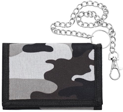 RFID Slim Geldbeutel Kinder, Geldbörse Jungen Portmonee Kinder mit Kette Clip Reißverschluss, Kindergeldbeutel Jungs Faltbare Dreifache Kinder Geldbörse für Münztasche Kartenhalter Geschenke