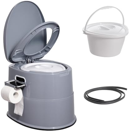 VEVOR Toilette Portatile da Campeggio Vasino WC Portatile con Secchio Interno Rimovibile da 5L Portarotolo Rimovibile, Sedia con Doppio Coperchio, WC Toilette da Viaggio per Adulti Bambini Campeggio