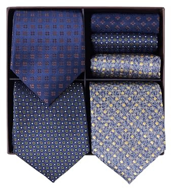 BRERA 67-3 Pezzi Cravatta Uomo elegante + 3 Pezzi fazzoletto da taschino uomo, Set uomo con confezione regalo, Cravatte e Pochette Classiche