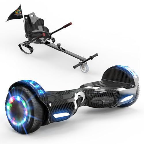 Hoverboards mit Hoverkart, 6,5 Self Balance Scooter für Kinder Jügen Erwachsene, Hoverboards mit Sitz, 4Ah Batterie, Skateboard mit Bluetooth& LED, Geschenk für Kinder Erwachsene