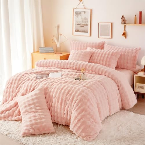 Gezu sängkläder plysch 200 x 200 rosa påslakan av kanin plysch flanell vinter mysig fluffig vändbar lyxiga sängkläder fleece sammet kashmir touch påslakan 200 x 200 luddfri